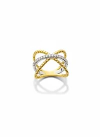 Anel X com zircônia Prata 925 Ródio e Ouro 18k