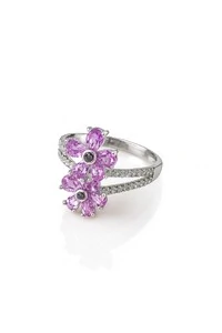 Anel 2 flores Topázio Rosa Zircônia Prata 925 Ródio
