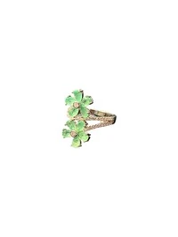 Anel 2 flores zircônia turmalina Prata 925 Ródio