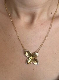 Colar Flor 4 pétalas zircônia borda lisa Prata 925 Ouro 18 k