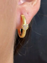 Brinco Argola com coração italiana Prata 925 Ouro 18 k