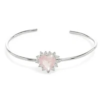 Pulseira Bracelete coração fusion quartzo rosa zircônia Prata 925 Ródio