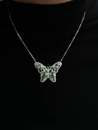 Colar Borboleta esmeralda Prata 925 Lisa