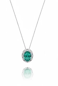 Colar Oval renda turmalina zircônia Prata 925 Ródio