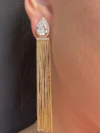 Brinco Franja Gota Zircônia Prata 925 Ouro 18 K