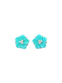 Brinco Flor Turquesa com Miolo Zircônia Prata 925 Ródio