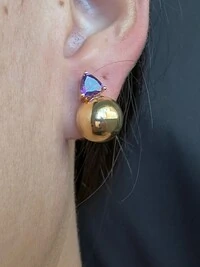 Brinco Bola e Ametista Prata 925 Ouro 18 k