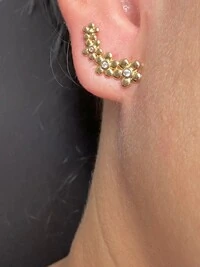 Brinco Ear cuff quatro flores Prata 925 Ouro18k