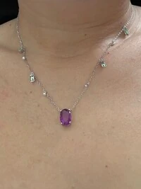 Colar ametista fusion Pérolas penduradas Oval Prata 925 Ródio