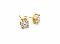 Brinco Solitário cartier zircônia 8 mm quadrada Prata 925 Ouro 18 k