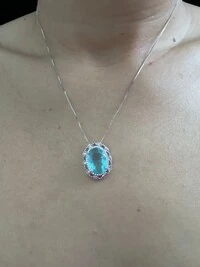 Colar Oval Topázio Rosa E Azul Zircônia Prata 925 Ródio