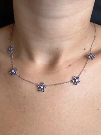 Colar 5 flores zircônia tanzanita Prata 925 Ródio