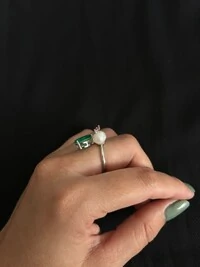 Anel Gota Esmeralda Pérola Ajustável Prata 925 Ródio