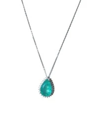 Colar Gota turmalina e zircônia 2 cm por 1,5 cm Prata 925 Ródio