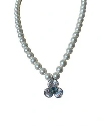 Colar pérola Flor topázio azul Prata 925 Ródio