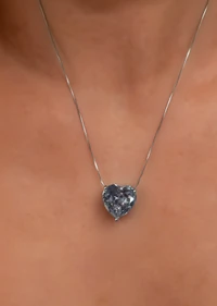Colar coração zircônia branca Prata 925 Ródio