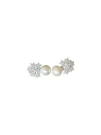 Brinco Pérola e Flor zircônia Prata 925 Ródio