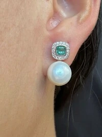 Brinco Pérola e pedra verde Prata 925 Ródio