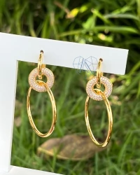 Brinco três argolas em Prata 925 Ouro18k