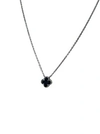 Colar Inspiração Trevo onix Prata 925 Ródio