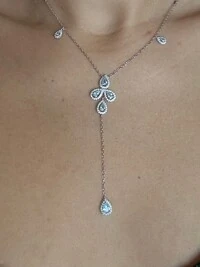 Colar gravata pedras penduradas topázio azul Prata 925 Ródio