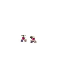 Brinco 3 Pedras Colors Lilás, Rosa e Rubi Prata 925 Ródio