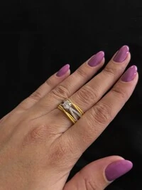 Anel X com solitário Prata 925 Ródio e Ouro 18 k