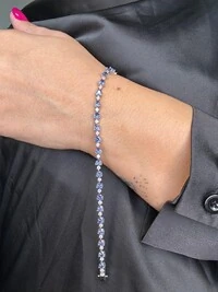 Pulseira Riviera Coração Tanzanita e zircônia 18 cm 3 mm Prata 925 Ródio