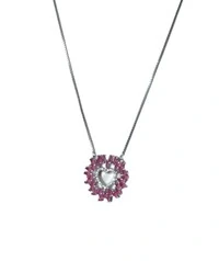Colar Gravata Coração Zircônia Topázio Rosa Prata 925 Ródio