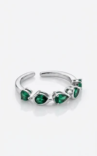 Anel Cristal Verde Ajustável Prata 925 Ródio