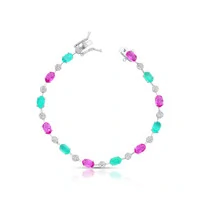 Pulseira Riviera faca oval 17 cm turmalina zircônia topázio rosa Prata 925 Ródio