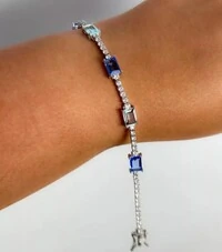 Pulseira Riviera retangular topázio azul zircônia 17 cm Prata 925 Ródio