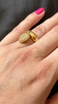 Anel coração pendurado micro cravação zircônia Prata 925 Ouro 18 k