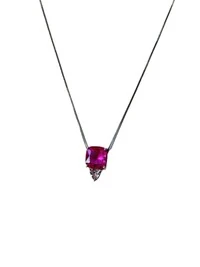 Colar Quadrado topázio rosa e Zircônia Prata 925 Ródio