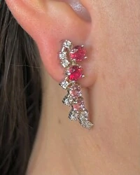 Brinco Ear cuff Rubi Topázio Rosa Zircônia Prata 925 Ródio