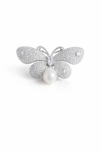 Pingente Broche Borboleta pérola zircônia micro cravação Prata 925 Ródio