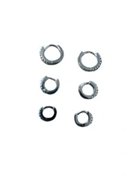 Brinco Trio 3 argolas zircônia Prata 925 Ródio
