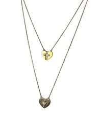Colar escapulário dois coração Cruz Prata 925 Ouro 18K