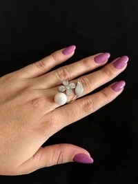 Anel Pérola zircônia branca Flor aberto Prata 925 Ródio