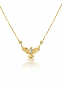 Colar Espírito Santo peito zircônia Prata 925 Ouro 18 k