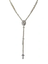 Colar Terço Pérola Nossa Senhora Prata 925 Ródio