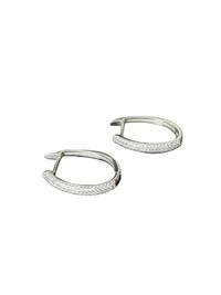 Brinco argola oval cravejado G Prata 925 Ródio