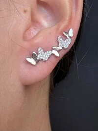 Brinco Ear cuff Borboleta Prata 925 Ródio