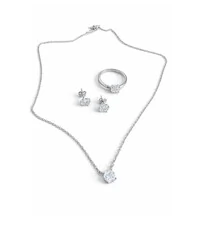 Conjunto Brinco Anel Colar illusion 6 mm zircônia Prata 925