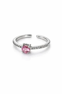 Anel Cristal Rosa Ajustável Prata 925 Ródio
