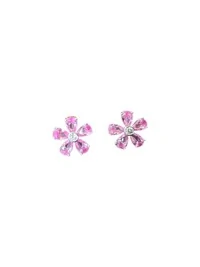 Brinco Flor G zircônia rosa Prata 925 Ródio