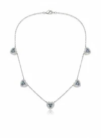 Colar Coração vazado diamond blue zircônia 52 cm Prata 925 Ródio