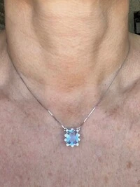 Colar Quadrado Cristal azul Prata 925 Ródio
