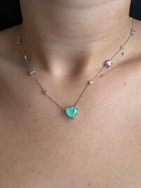 Colar Coração turmalina e zircônia rosa Prata 925 Ródio