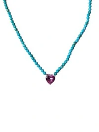 Colar turquesa coração zircônia rosa Prata 925 Ródio